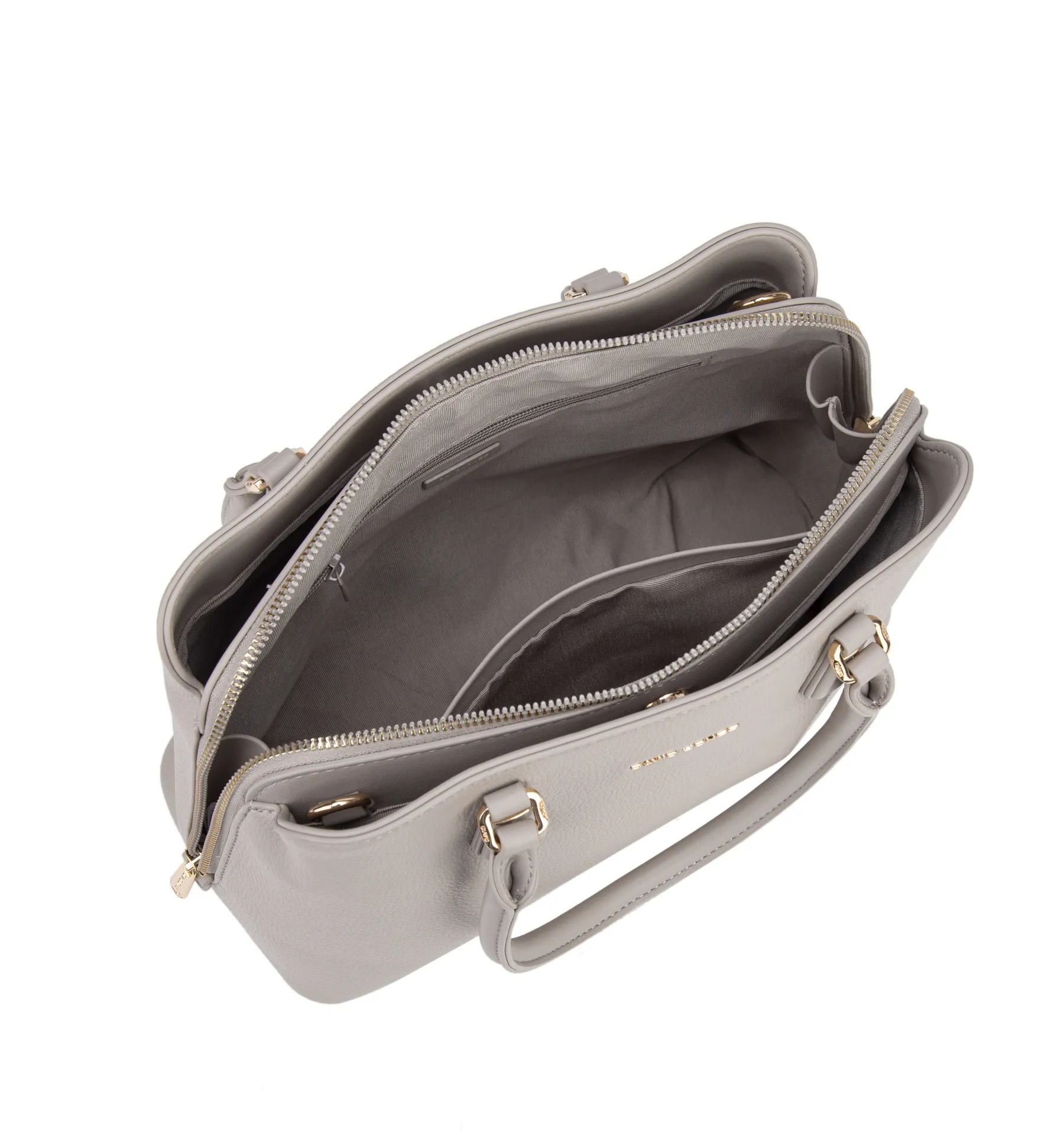 Handbag with double handles and three compartments