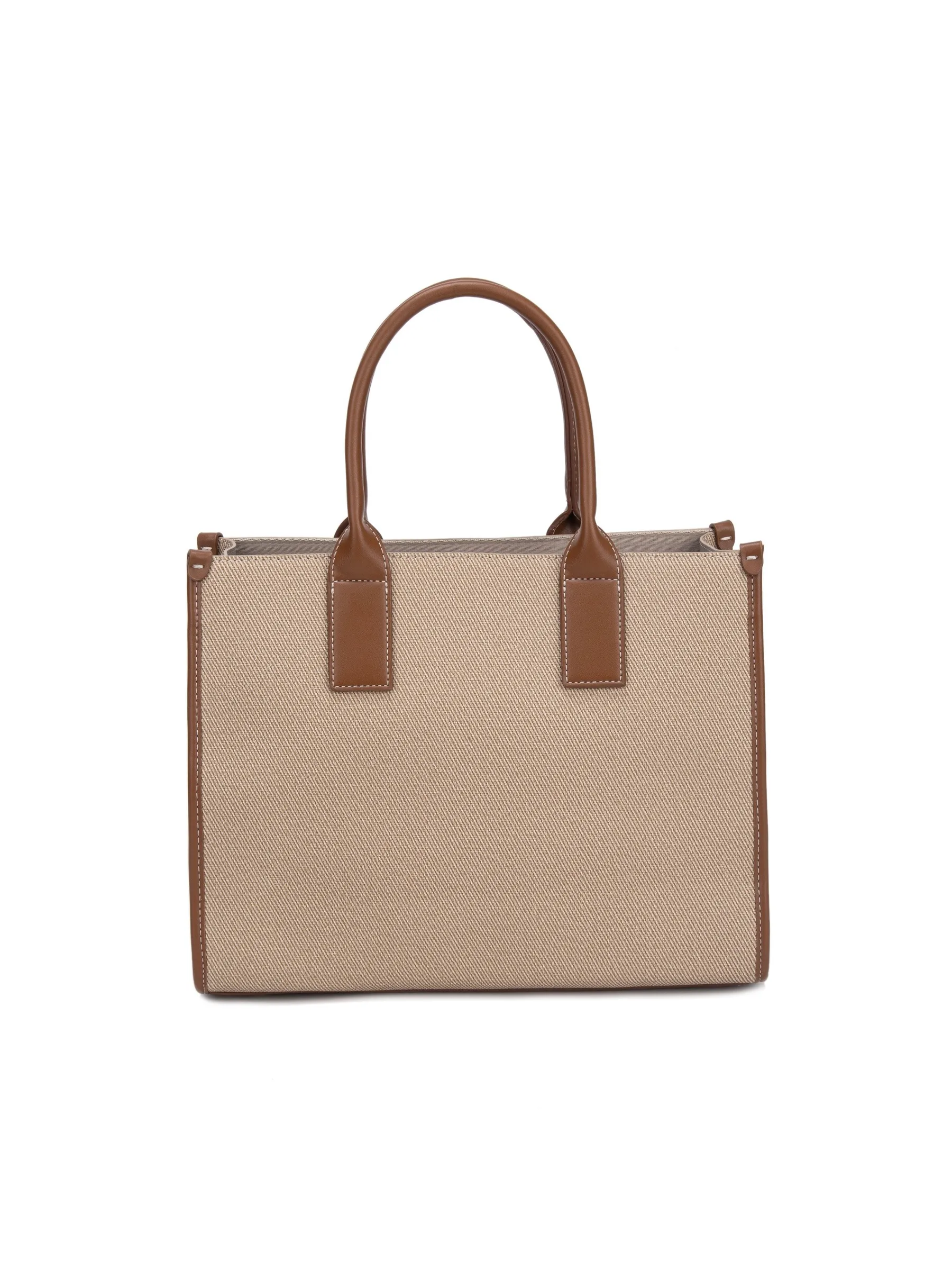 Borsa Shopper con doppi manici e chiusura a Zip dotata di scomparto interno frontale con bottone a pressione.