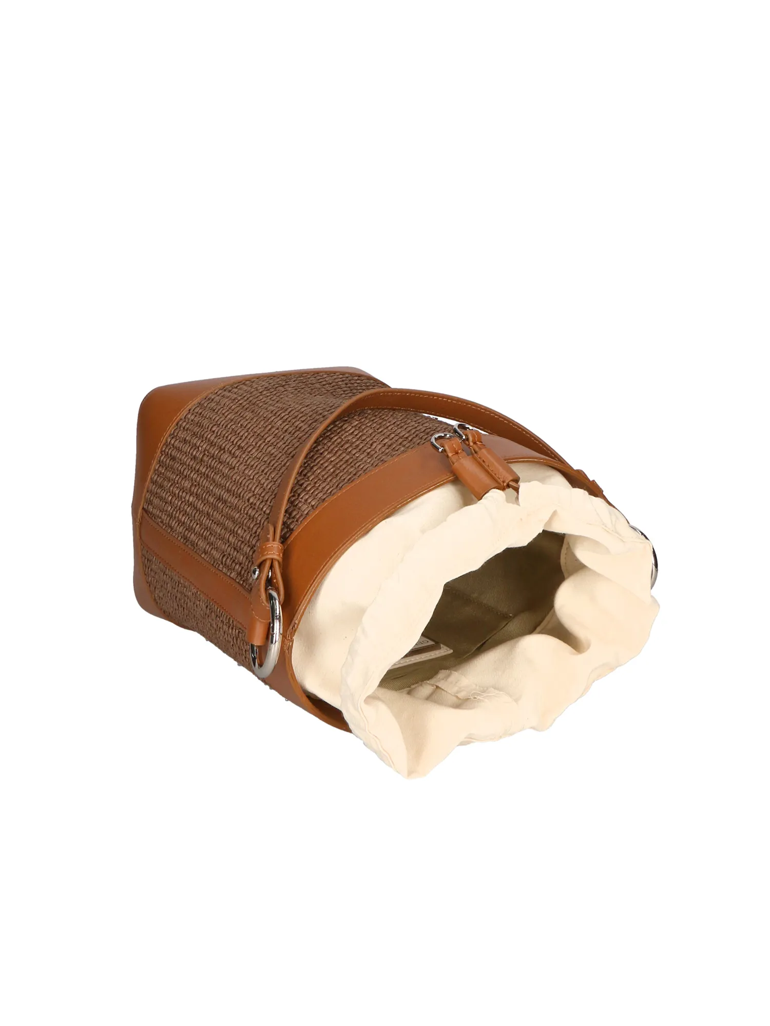 Borsa a secchiello da donna - Misto pelle e tessuto